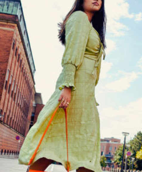 Green Smocked Midi Dress Images 